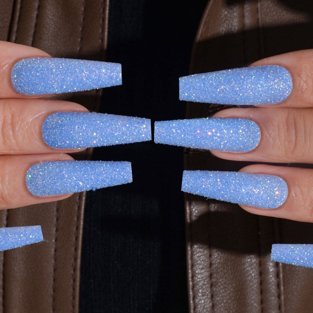 acrylic nail, frozen, blue glitter | Claudia A.'s Photo | Beautylish