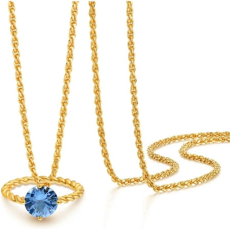 Gold Diamond Best Ring Necklace for Women 12 Month Birthstone 14K Gold Plated Minimalist 2MM Twist Rope Chain Neck Jewelry 19.5"-21.5" Long[b683]