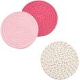 thumbnail image 3 of Kitchen Potholders Set Trivets Set 100% Pure Cotton Thread Weave Hot Pot Holders Set (Set of 3) Stylish Coasters, Hot Pads, Hot Mats, Spoon Rest For Cooking and Baking by Diameter 7 Inches (Pink), 3 of 5