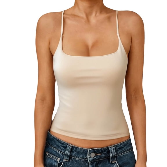 Wdddd Women's Slim Fit Built in Bra Camisole Top Seamless Basic Tank Layering Beige One Size
