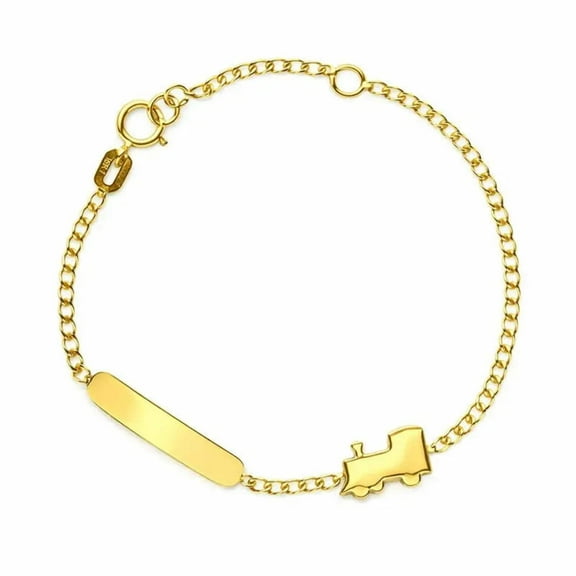 18K Solid Yellow Gold Polished Train ID Bracelet