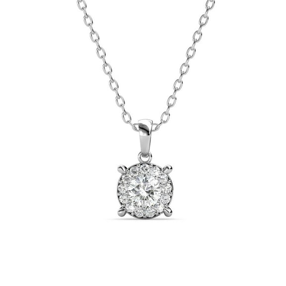 Cate & Chloe Raylee 18k White Gold Plated Halo Pendant Necklace with Swarovski Crystals for Women