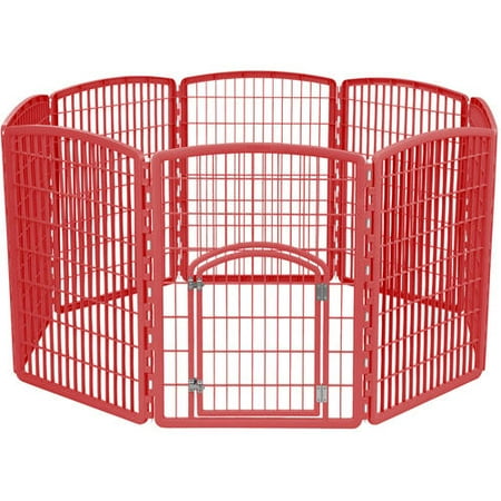 UPC 762016451206 product image for IRIS 34'' Exercise 8-Panel Pet Playpen with Door, Red | upcitemdb.com