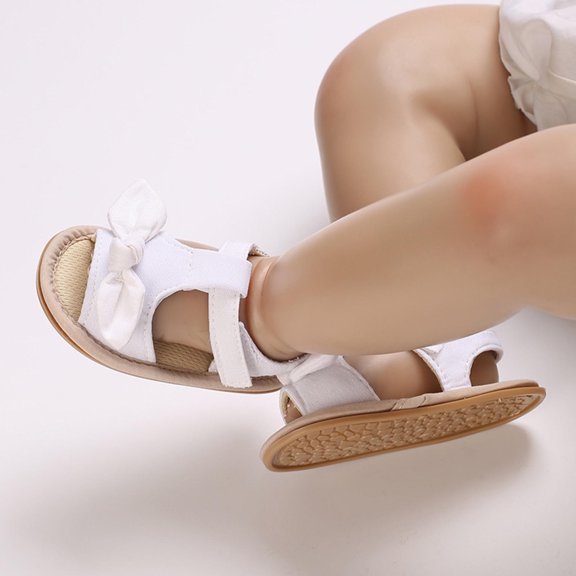 Infant Baby Girls Summer Sandals with Flower Bowknot Soft Sole Newborn First Walker Crib Dress Shoes White 9-12 Months