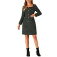 thumbnail image 2 of INSPIRE CHIC Tweed Dress for Women's Square Neck Long Sleeve Elegant Cocktail Plaid Dress XS Black, 2 of 6
