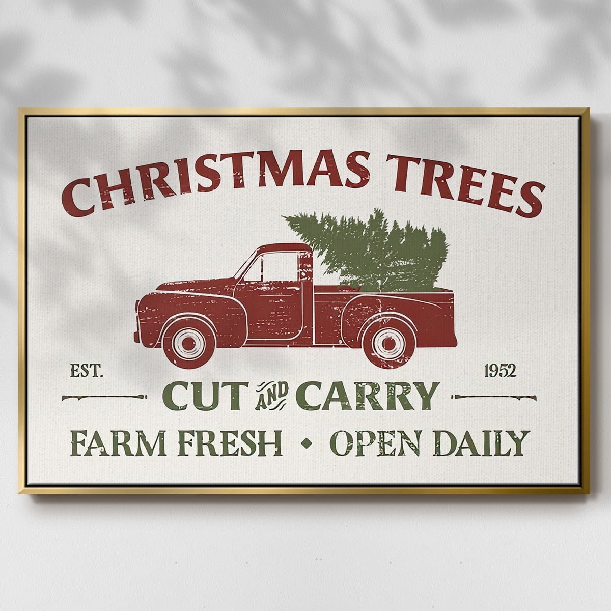Christmas Farm Sign Collection A - Framed Gallery Wrapped Holiday Canvas - 25 x 37 - Gold Frame