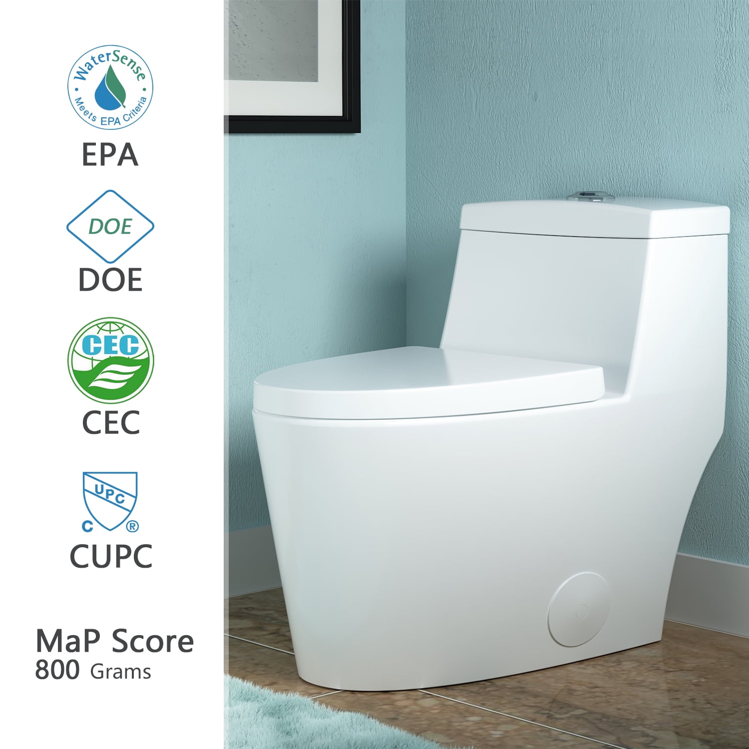 DeerValley 10 in. Rough In One Piece Toilet, Elongated Dual Flush Toilet 1.1/1.6 GPF, Elongated Standard Height with Soft Close Seat, WaterSense, White Ceramic Toilet for Bathroom Remodel