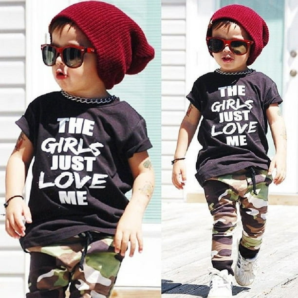 2Pcs Toddler Kids Boys Short Sleeve Tops T-shirt Camo Pants Outfits Set  Clothes 