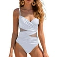 thumbnail image 5 of COMVALUE Women Sexy Mesh V Neck Tummy Control One Piece Swimsuit Push Up Bathing Suit (White, L), 5 of 9