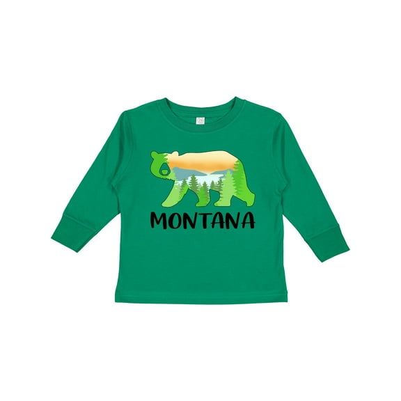 Inktastic Montana Lake and Trees in Bear Silhouette Boys or Girls Long Sleeve Toddler T-Shirt