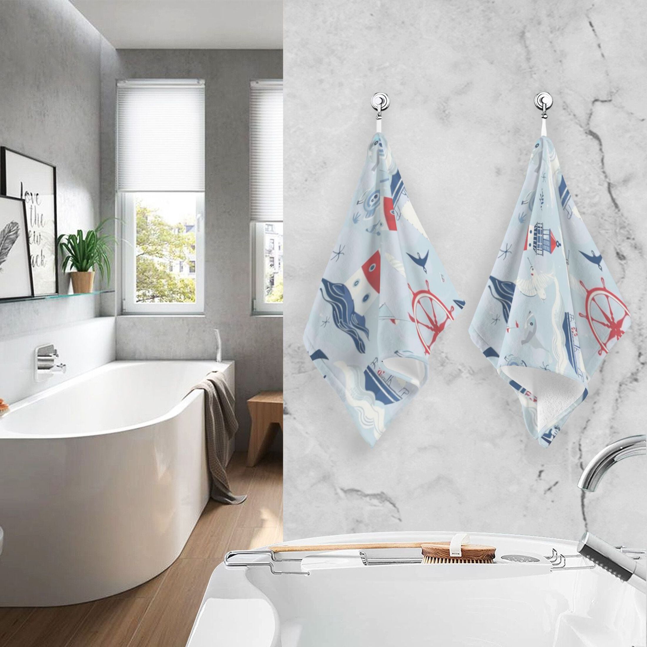 Cotton Towel Two-Piece 16x28 Inch One Sizex2 Face Towel Set Towel Set Cotton Hand Bath Towel Bathroom Beach Cartoon Red Lighthouse