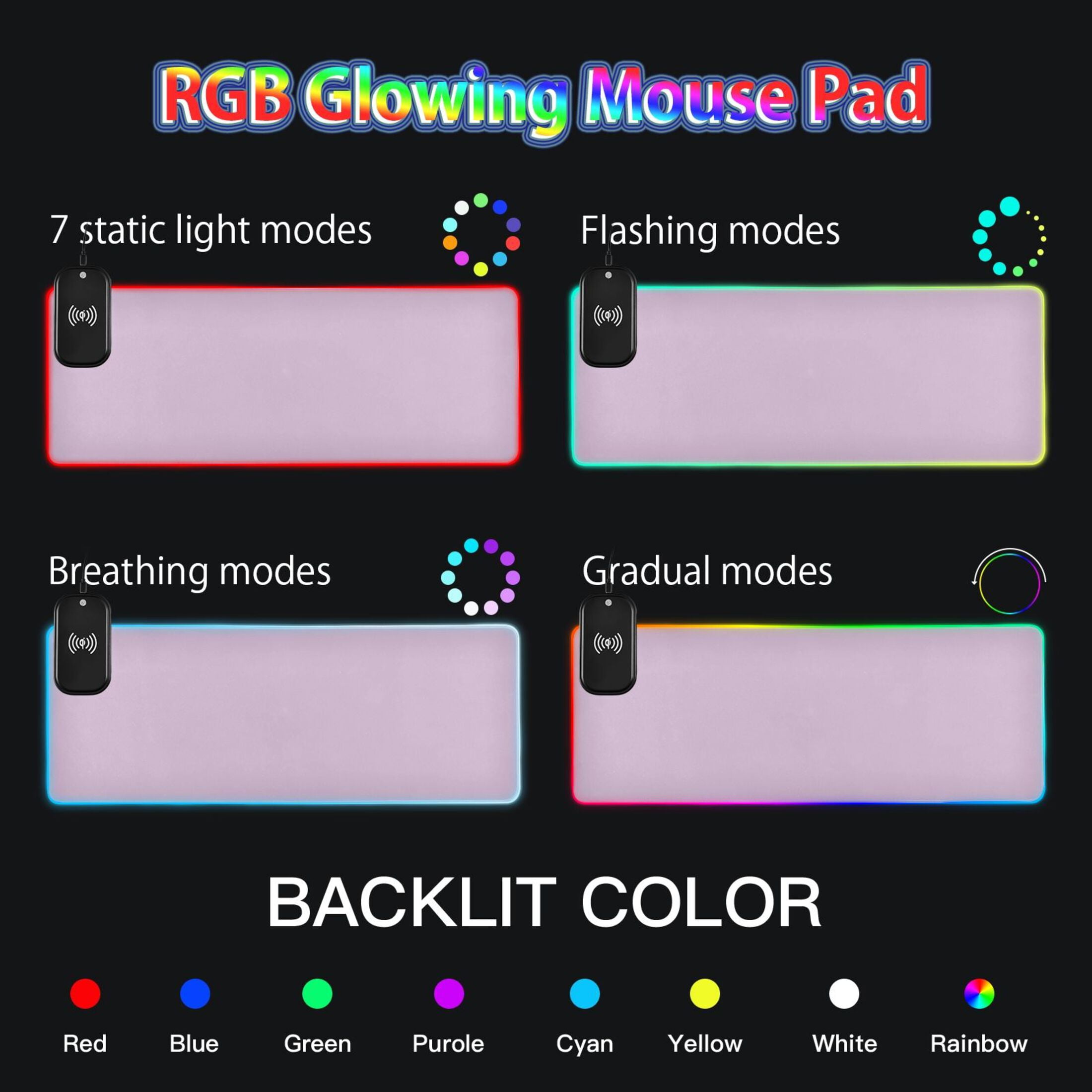 Wireless Charging Mouse Pad Large RGB Gaming Desk Mat 13 Light Modes Mousepad 31.5x11.8 Taro Purple