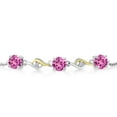 thumbnail image 2 of Gem Stone King 1.67 Ct Pink Created Sapphire E-F Lab Grown Diamond 925 Silver and 10K Yellow Gold Bracelet for Women, 2 of 5