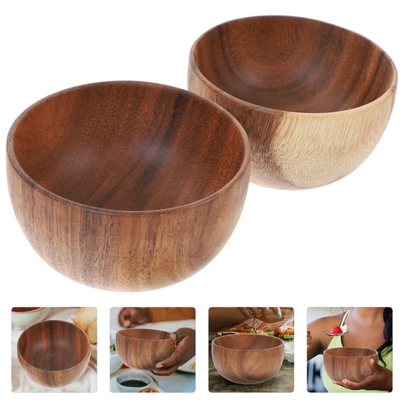 PAMINGONO Wooden Cereal Bowl 2Pcs Acacia Rice