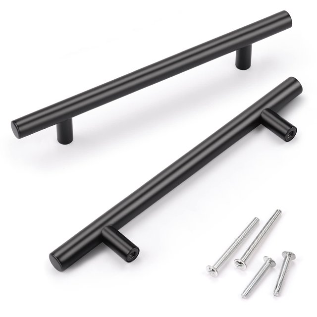 Knobwell - Juego de 25 tiradores de cajón de 5.0 in, color negro mate, estilo europeo, tiradores negros para gabinete y alacena, tiradores negros de acero inoxidable para tocador