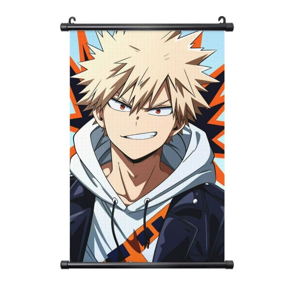 Katsuki Bakugo Hanging Poster Plastic Shaft Canvas Wall Hanging Banner Wall Art Painting Artwork Decor For Home Living Room Bedroom Office 16"X24"