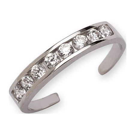 Jewelryweb 925 Sterling Silver Polished Channel-set Cubic Zirconia Adjustable toe ring (4mm X 15mm) toe ring for Women