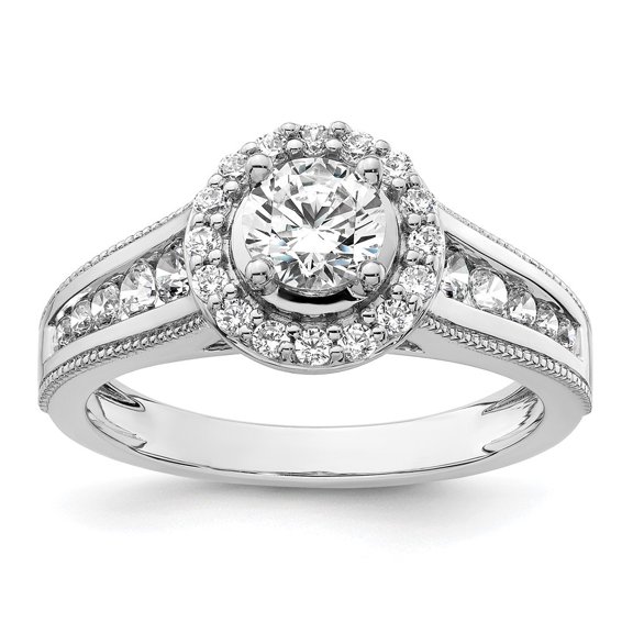 Diamond2Deal 14k White Gold Lab Grown Diamond Halo Complete Engagement Ring for Women Size- 7