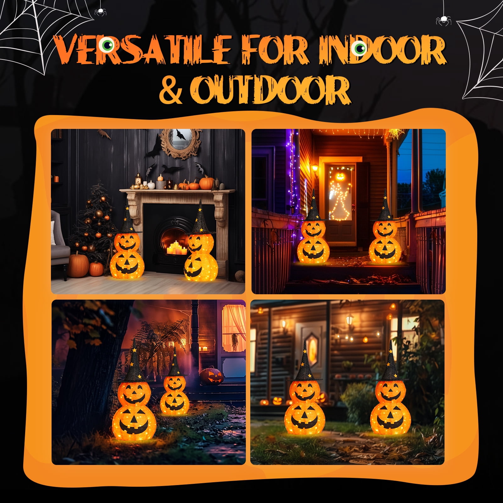 2Pcs 3ft Halloween Collapsible Pumpkin Decorations 150 LED Lights