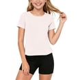 thumbnail image 2 of Teen Girls 2 Piece Athletic Outfit Short Sleeve Sporty Tee Shirt Top And Stretch Biker Shorts Set Summer Workout Tracksuit Activewear Gym Suit Casual Apparel, 2 of 9