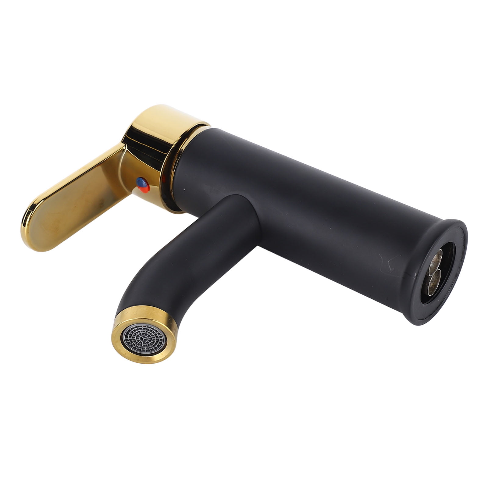 YAHHU Bathroom Sink Faucet Single Hole Single Handle Hot Cold Stainless Steel Basin Mixer Tap Black Gold with 23.6 in / 60 cm Inlet Pipes