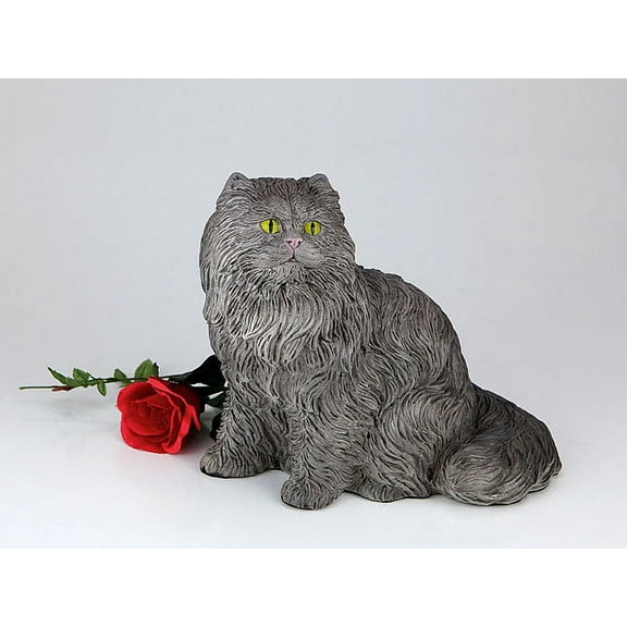 Longhair Gray Cat Cremation Pet Urn for secure a Cat Memorial in remembrance of your beloved family pet