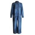 thumbnail image 5 of XIAOCHA Women's Button-Down Denim Jumpsuit Casual Long Sleeve Wide Leg Romper with Pockets,Blue, 5 of 5