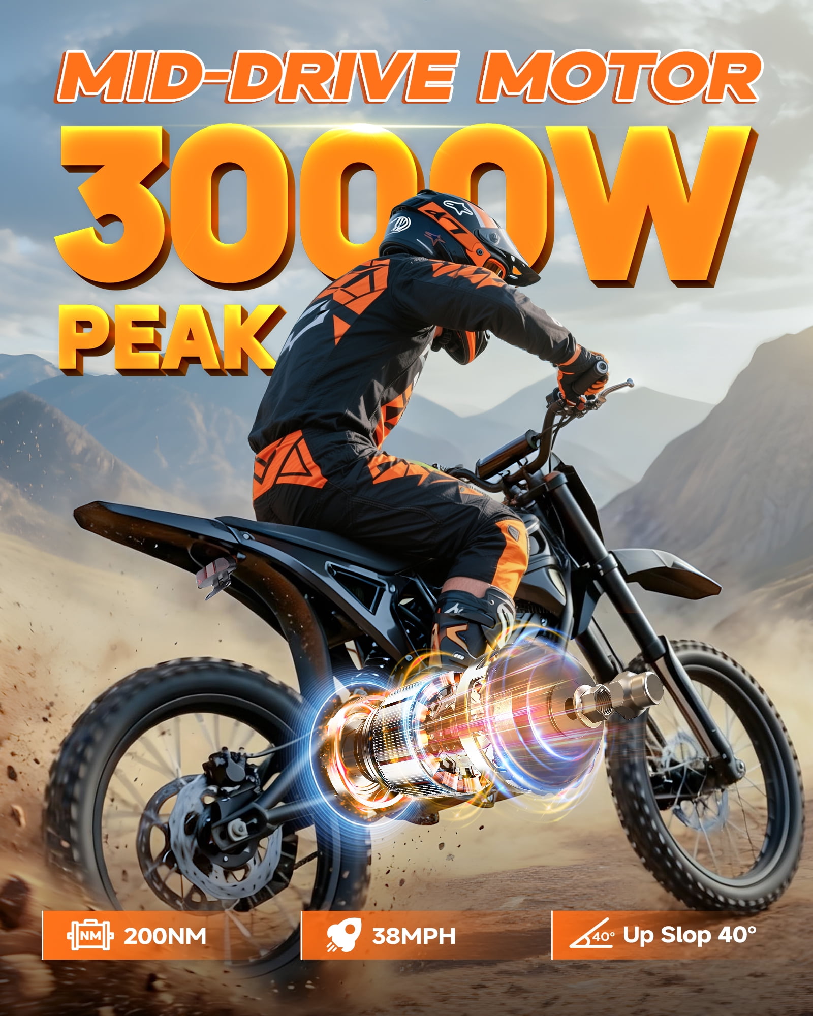QNUT Electric Dirt Bike for Teens Adults, 3000W 38MPH Electric-Motorcycle Fat Tire with 48V 21Ah Battery E Dirt Bike 200Nm Dual Hydraulic Brakes Full Suspension Off-Road Ebike  UL2849 Listed