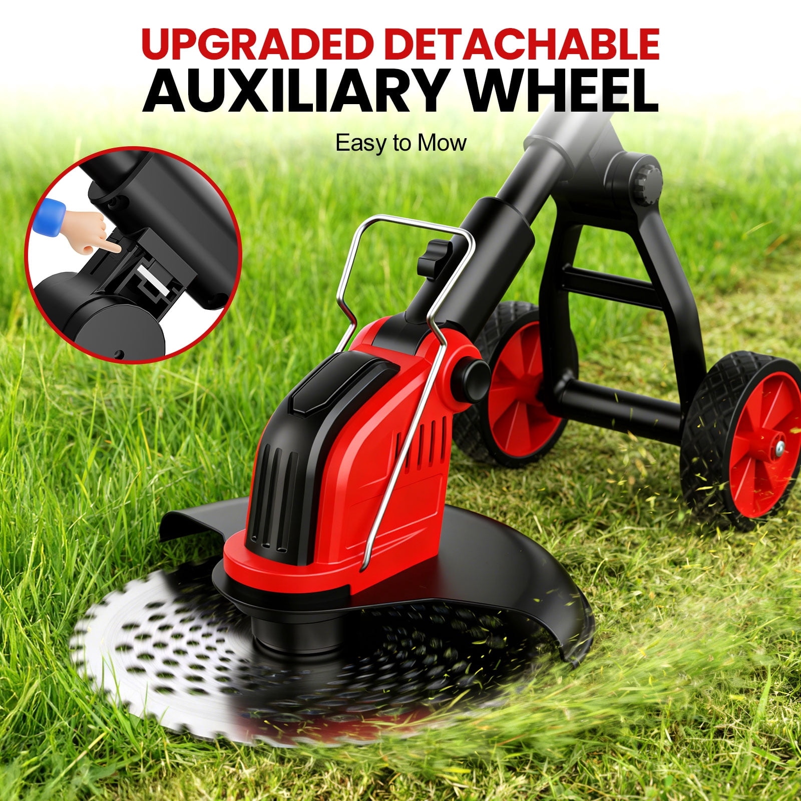 Tanbaby 12-inch Cordless Weed Wacker, Electric Weed eater with Wheels, String Trimmer with two 3.0Ah Batteries & 4 Types Cutting Blades for Lawn Garden Trimming