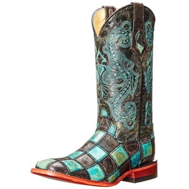 Ferrini 8139350095B Bottes Patchwork pour Femmes - Noir & Turquoise - 9.5B