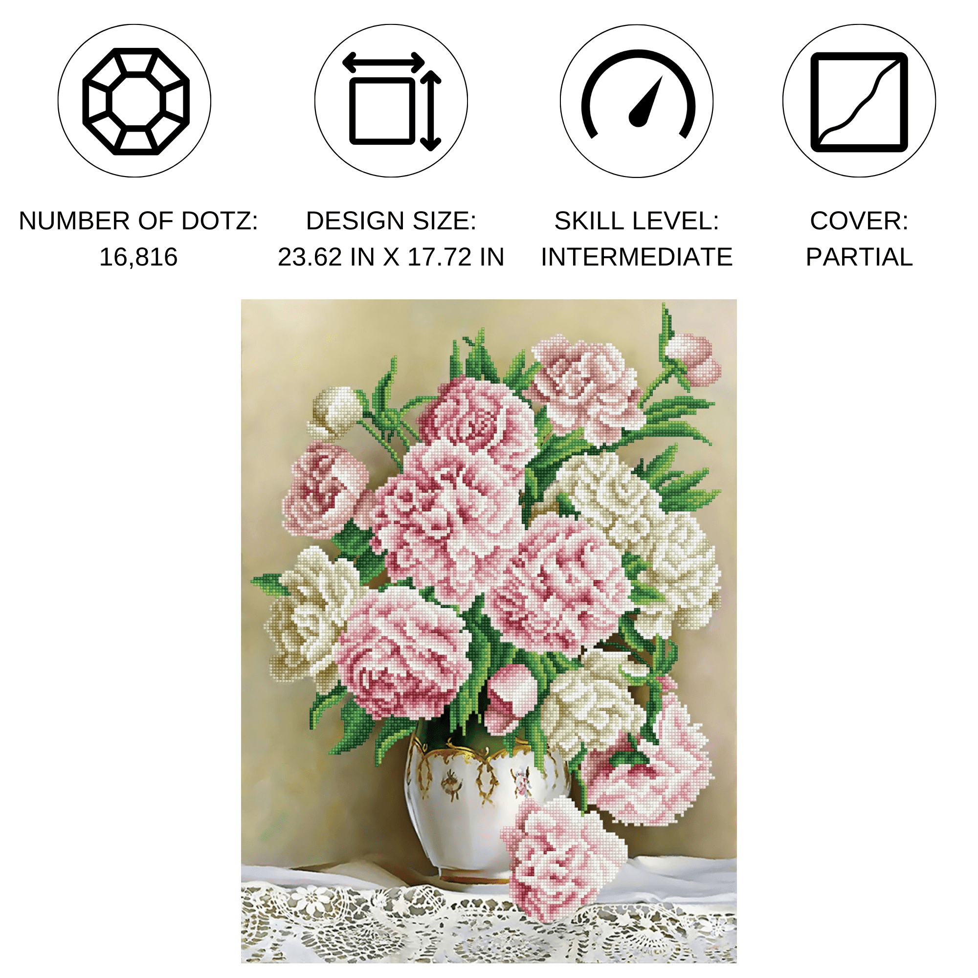 Diamond Dotz Carnation Bouquet Diamond Painting Kits for Adults - Diamond Art Kits a Relaxing Creative Craft Kit with Dotz Gems 23.6x17.7