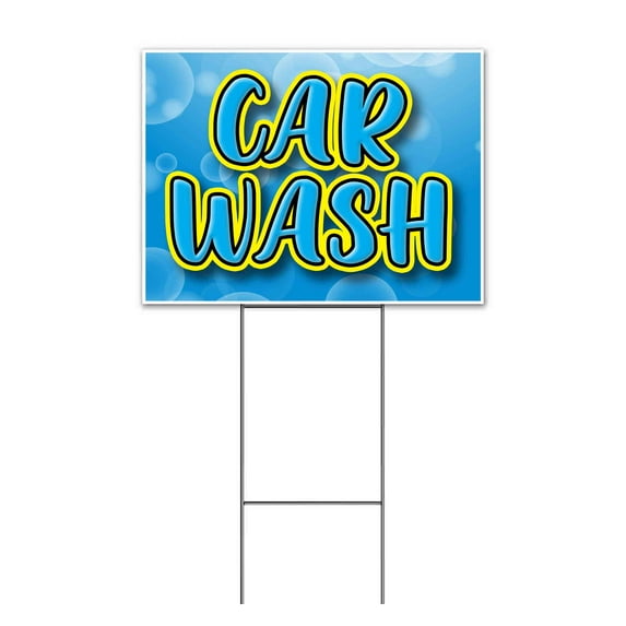 Car Wash Bubbles (18" x 24") Yard Sign, Includes Metal Step Stake