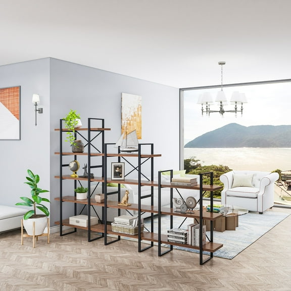 Davee JD Walnut and MetaI Etagere Bookcase-106.5"W*71"H