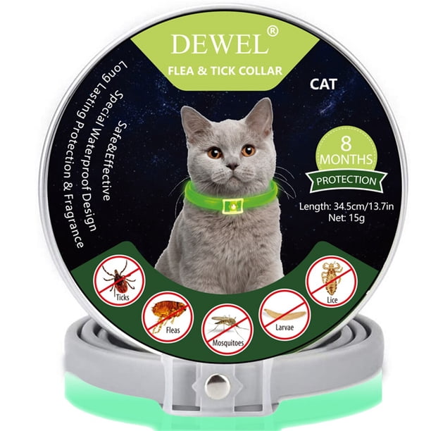 Dewel perro gato Collar Anti pulgas, garrapatas mosquitos al aire libre de protección impermeable ajustable Collar de 8 meses de protección a largo plazo,Cat 4, Fivean Collar antimosquitos para mascotas