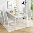 thumbnail image 4 of LinkRomat 5-Piece Marble Dining Table Set, Modern Kitchen Table and 4 Upholstered White PU Chairs for Dining Room, Dinette, Compact Space Saving Dining Furniture Set, Table Not Edging, 4 of 9