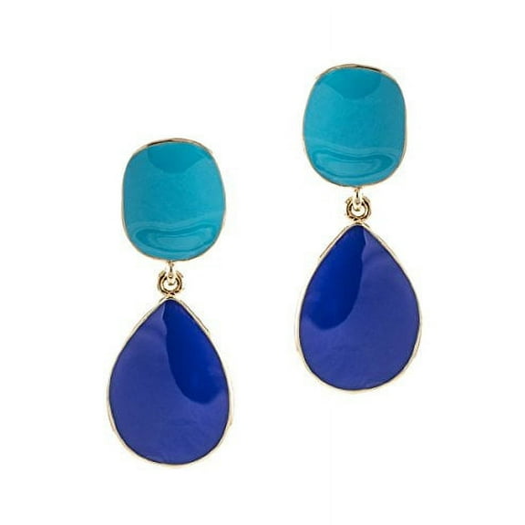 Kenneth Jay Lane Turquoise Lapis Enamel Drop Pierced Earrings