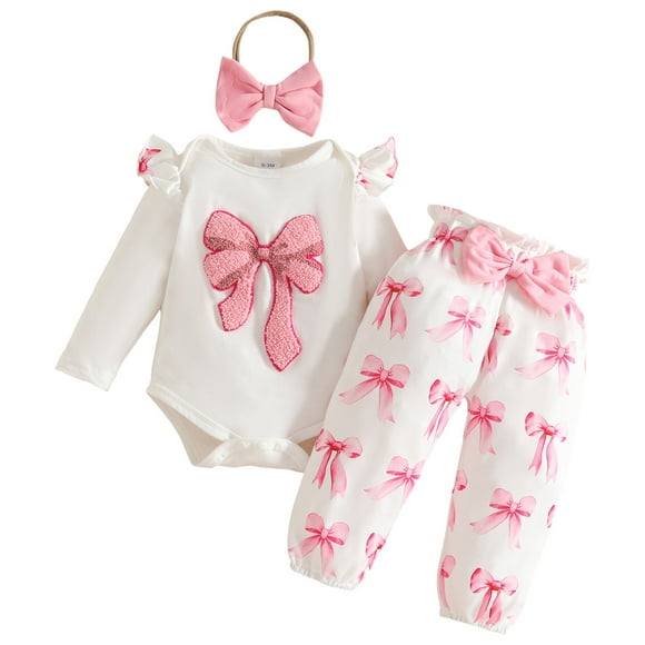 dmqupv Toddler Girl Summer Outfit Set Baby Girl Clothes Girl Fall Winter Outfits Pants Set Preemie Clothing Headband Pink,Size for 9-12 Months