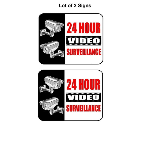 2 Count "24 Hour Video Surveillance (v1)" 11 inch by 9.5 inch Laminated Sign