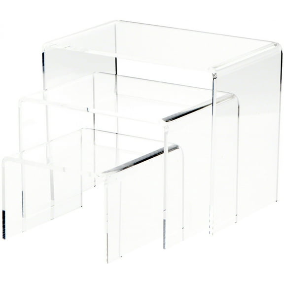 Plymor Clear Acrylic Rectangular Display Risers, 6" Deep Assortment, Set of 3 (1/4" thick)