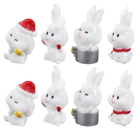 Bunny Resin Statue for Office Decoration Assorted Color Resin Crafts for 8Pcs