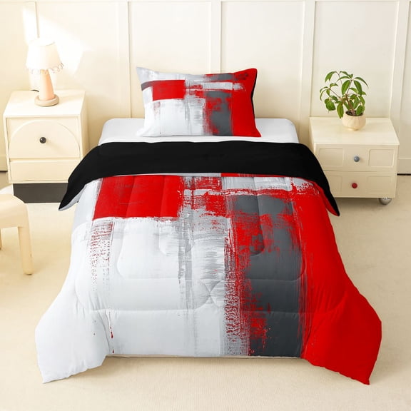 Homewish Red Abstract Ombre Twin Comforter Sets,Grunge Aesthetic Bedding Set,Black Reversible,2-Piece,1 Comforter and 1 Pillowcase