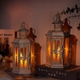 thumbnail image 4 of Set of 2 Medium Metal Candle Lantern, Decorative Outdoor Candle Lantern with Tempered Glass (White), 4 of 10