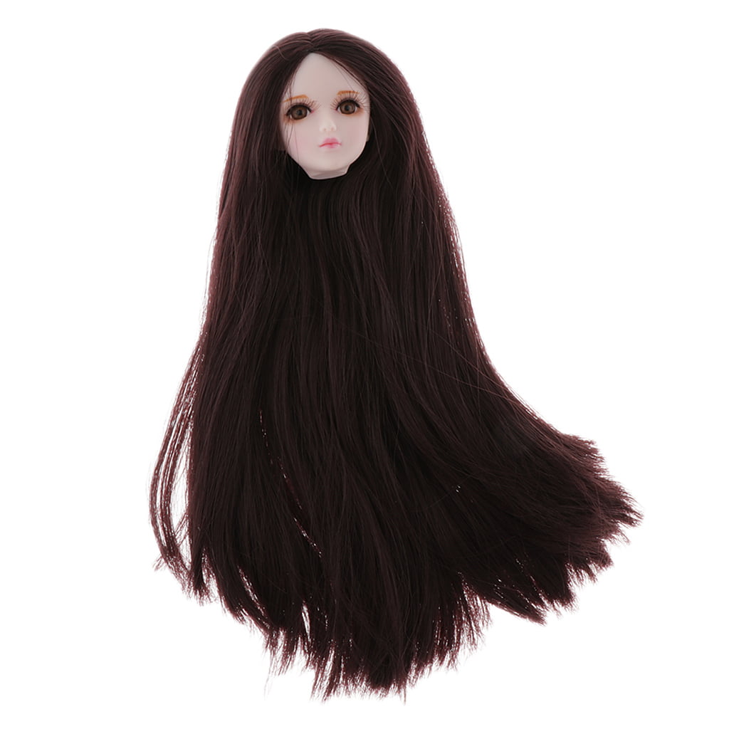 OOAK Female Doll Head with Black Wig Model for 1/6 BJD OB Doll Painting Eyes 