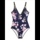 thumbnail image 3 of Traje de Baño de una Pieza con Escote en V y Control de Abdomen para Mujer, con Tirantes Dobles y Espalda Cruzada. Flores Azules Ocultas L, 3 of 10