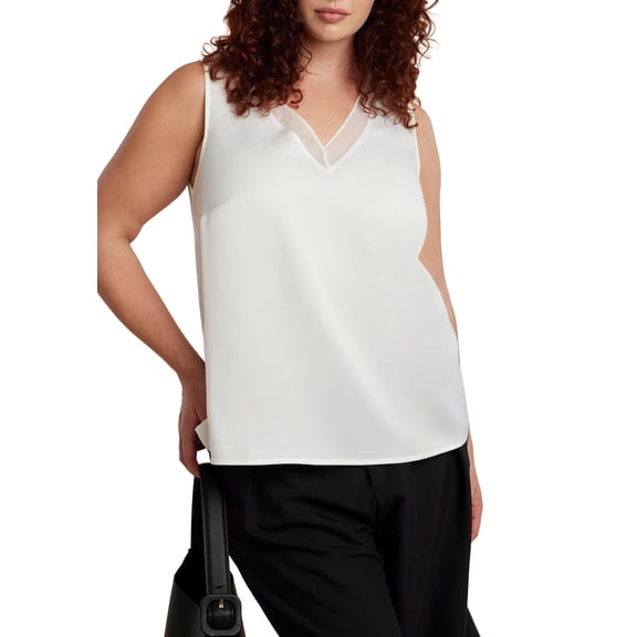 ELOQUII Women's Plus Size V-Neck Blouse With Chiffon Trim