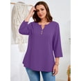 thumbnail image 5 of SHOWMALL Plus Size Blouses for Women, 3/4 Sleeve Button V Neck Loose Fit Tunic Top, Purple, Size 5X, 5 of 6