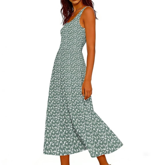 Felirenzacia Womens Summer Dresses 2026 Casual Sleeveless Sundress Beach Vacation Flowy Tiered Short Dresses,Mint Green,XXL