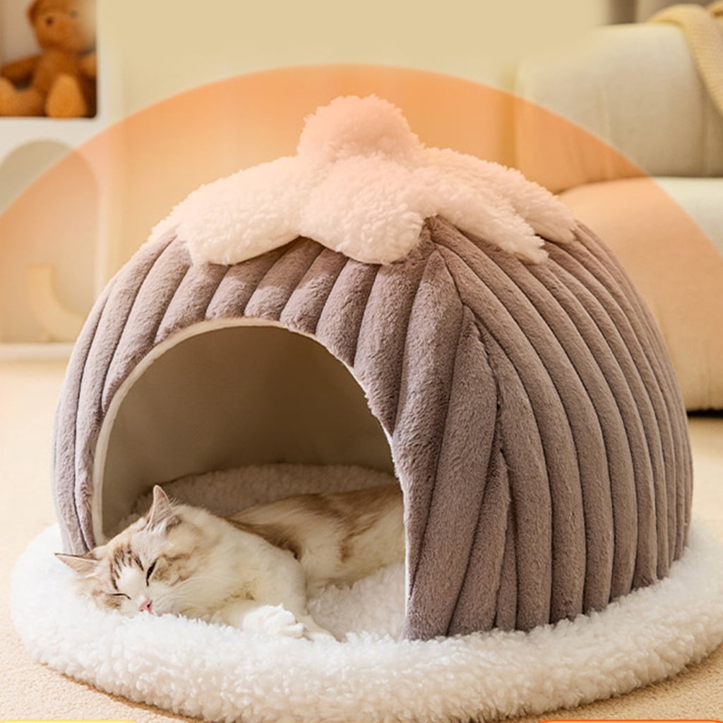 Necvior Cat Bed Deep Sleeping Bed Winter House Cute Pumpkin Shape Enclosed Pet Tent