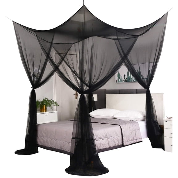 Gothic Bed Canopy Curtains for King Queen Full Beds, Mosquito Net Drapes for Porch Camping Wedding Cake Cover, Black Halloween Room Decor