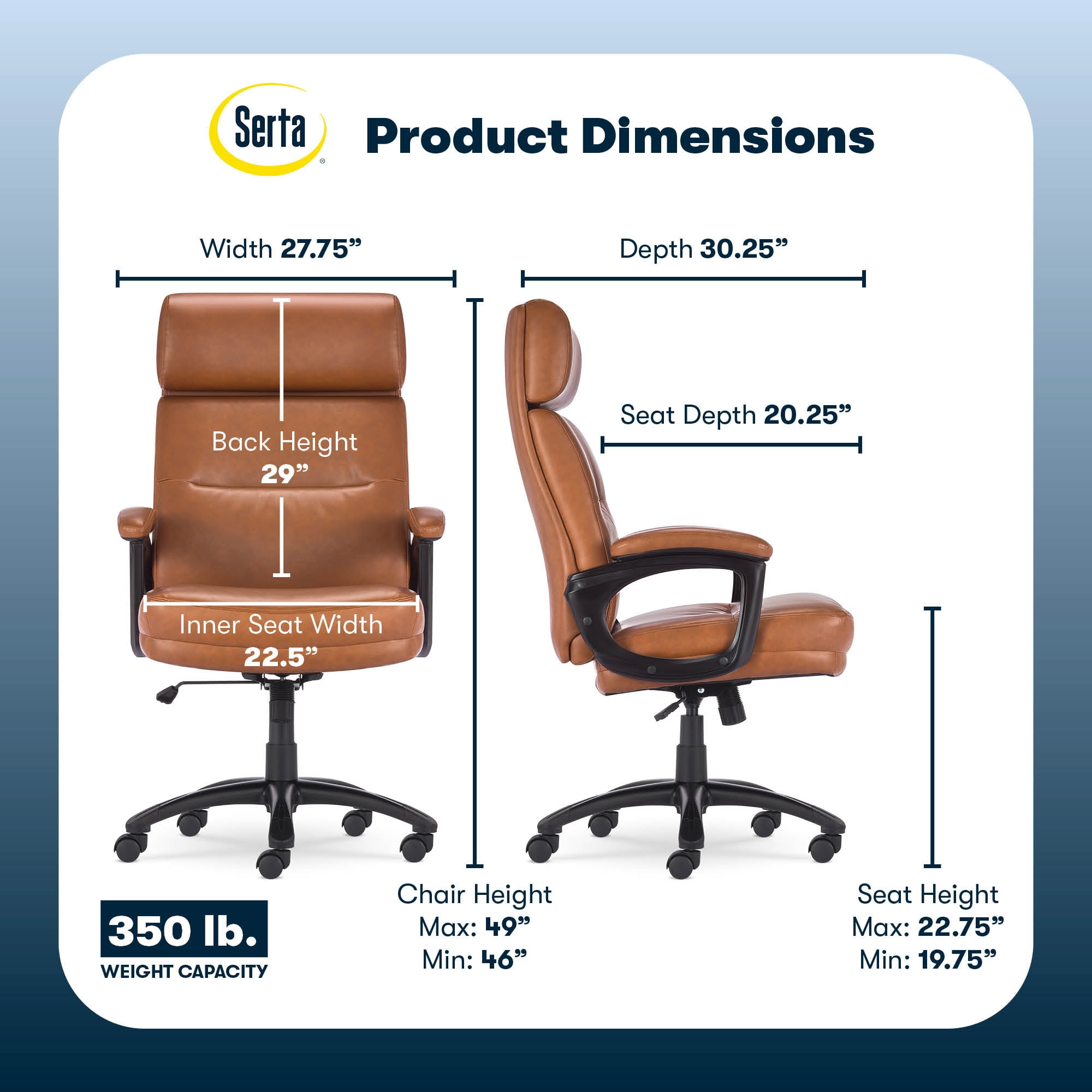 Serta Comfort Executive Big & Tall Ergonomic Office Chair Bonded Leather Cognac